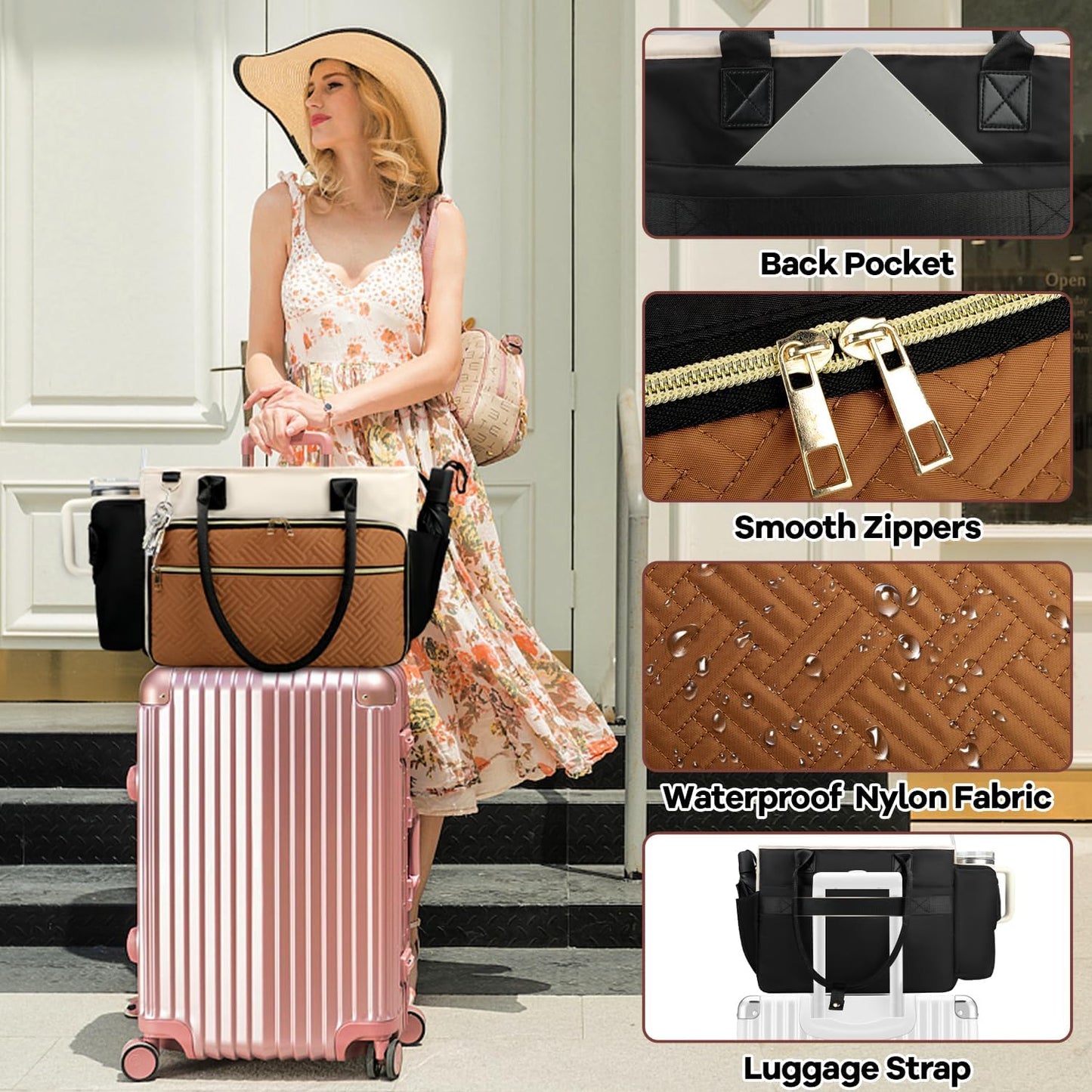 15.6 Inch Teacher Tote Bag for Women with Large Cup Holder& Laptop Compartment, Utility Work Tote Bag with Internal