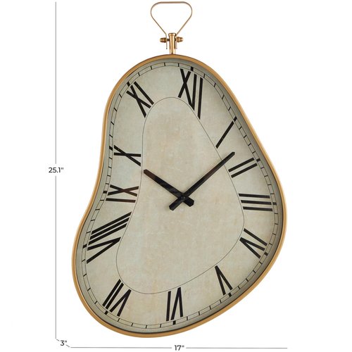Deco 79 Metal Abstract Decorative Wall Clock Wavy for Home with Gold Frame and Black Accents, Hanging Clock 17" x 3" x 25", White