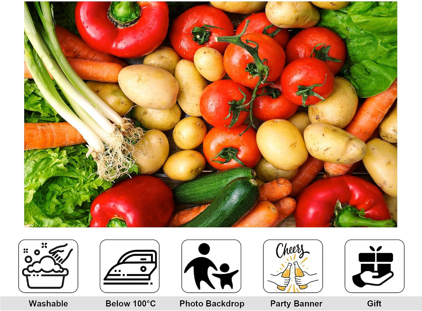 KeyWork 10x10ft Fresh Vegetables Backdrop Colorful Produce Wooden Table Photography Background for Healthy Themed Party