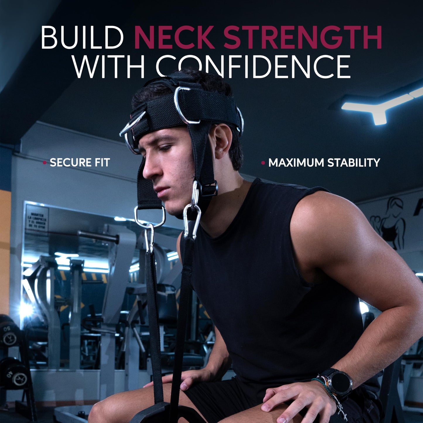 ALKYRIA Neck Harness Weight Lifting Trainer - Adjustable Neck Exerciser & Strengthener for Gym, Boxing, and Home Training - Padded Head Harness with Bonus Jaw Exerciser & Mesh Bag