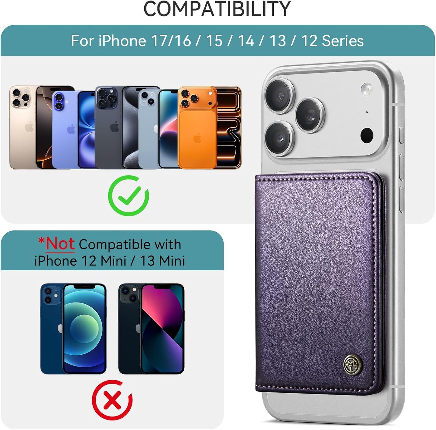 17/16/ 15/14/ 13/12/ Defencase for Magsafe Wallet Magnetic Card Holder RFID Blocking, PU Leather Minimalist Phone