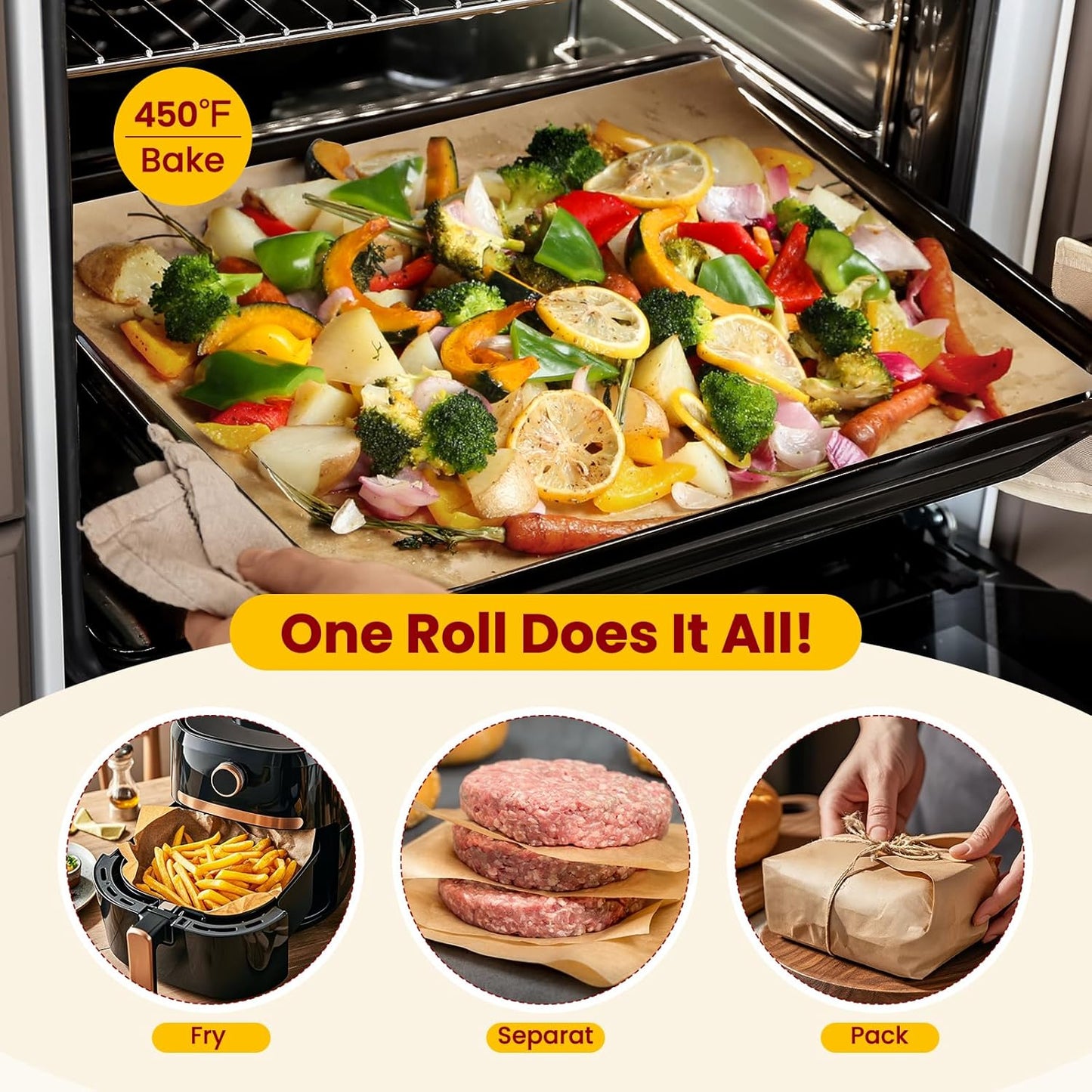 Unbleached Parchment Paper Roll by [Brand Name] - 15in x 210ft, Non-Stick, 450°F Safe for Baking & Cooking