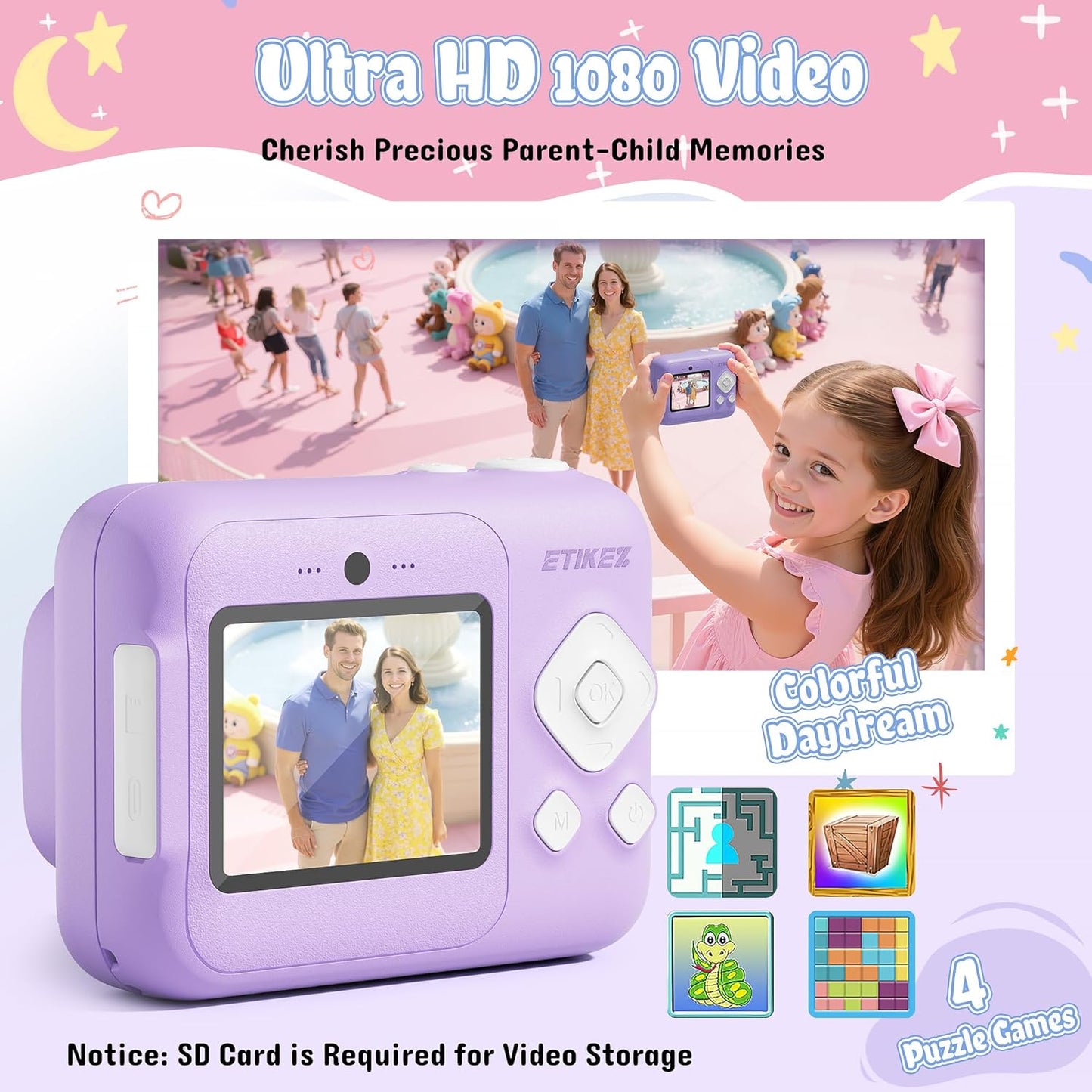 ETIKEZ 1080P 4 5 6 7 8 9 10 32GB 3 Kids Camera, Instant Digital Print Camera for Kids, Christmas Birthday Gifts