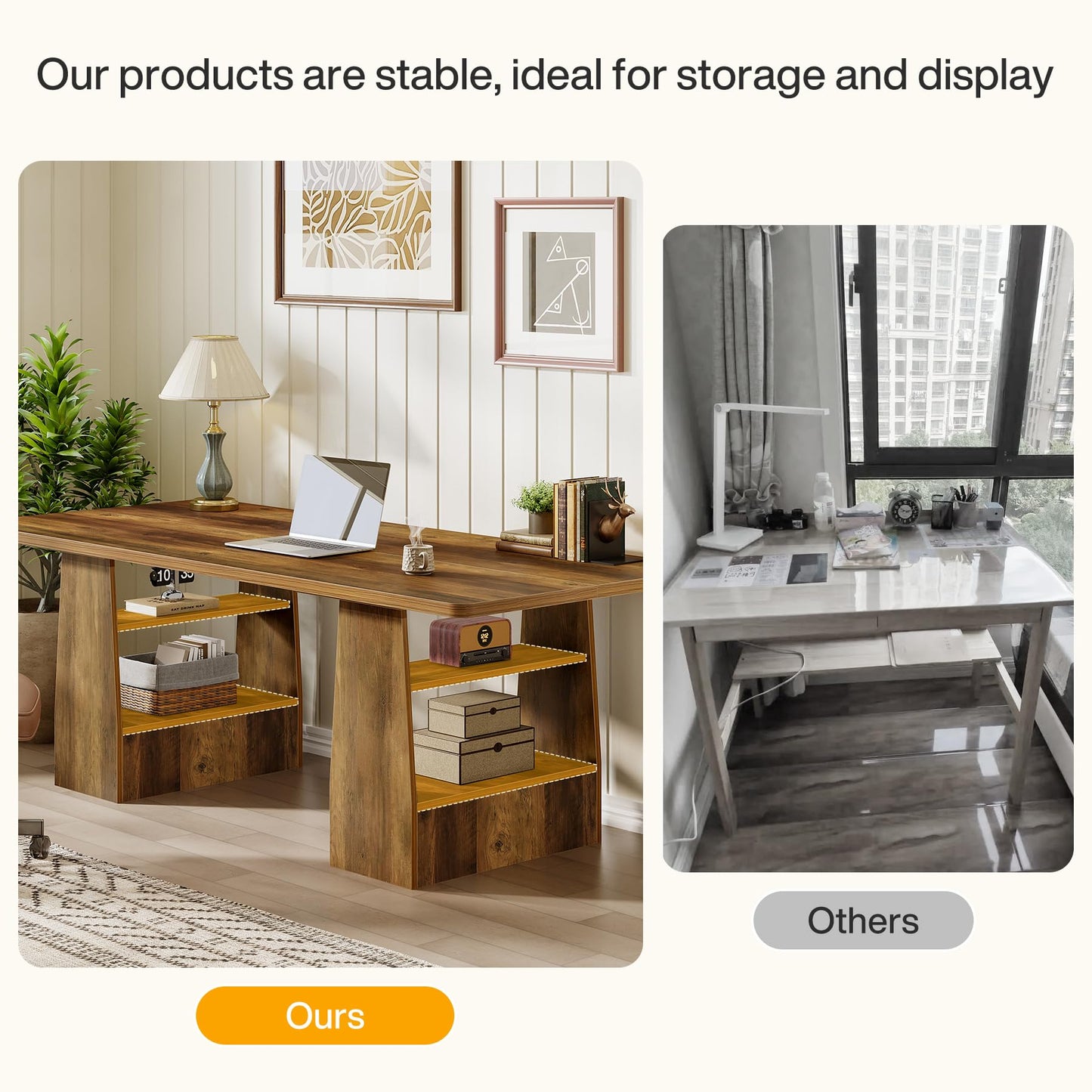 Tribesigns 63 Inch Executive Desk with 4 Storage Shelves, Office Desk with Faux Natural Textured, Large Wooden Computer Writing Table Business Furniture for Home Office (Brown)