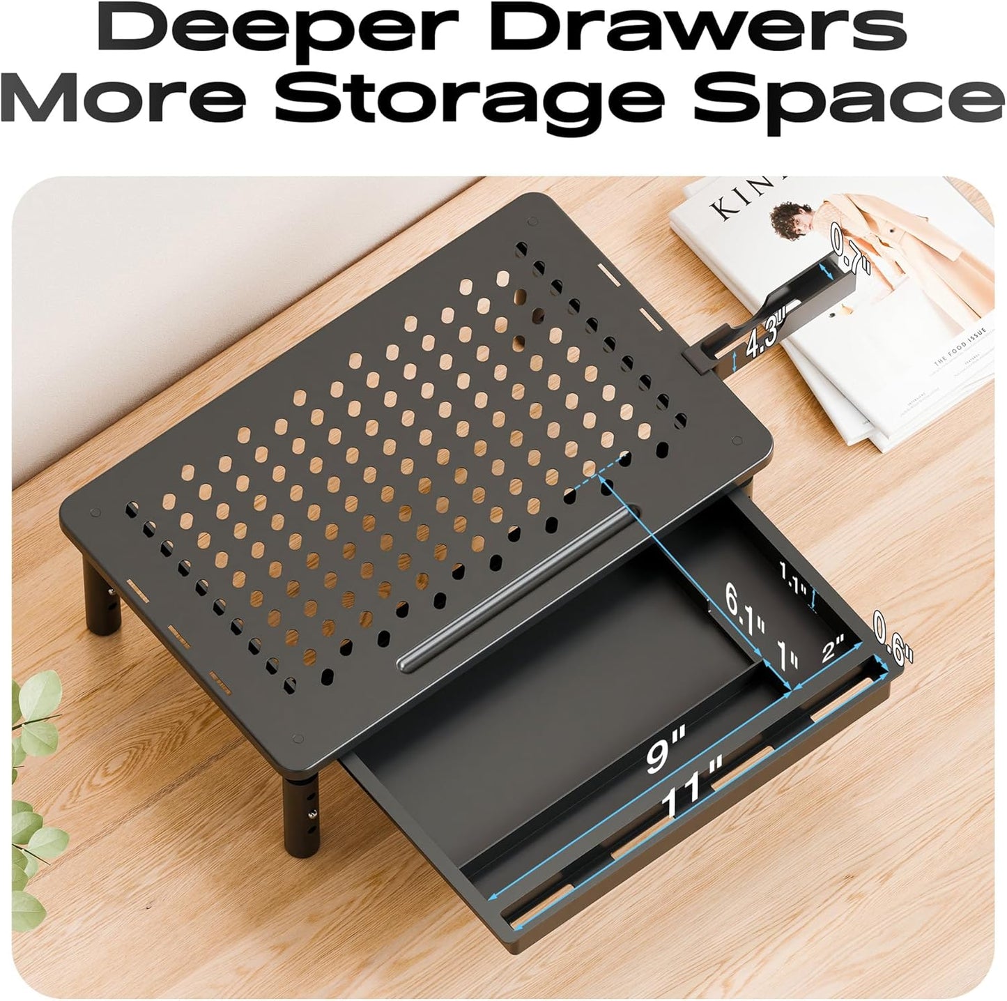 3 2 Pack Computer Monitor Stand Riser with Storage, Height Adjustable Laptop Desktop Monitor Stand with Drawer, Metal