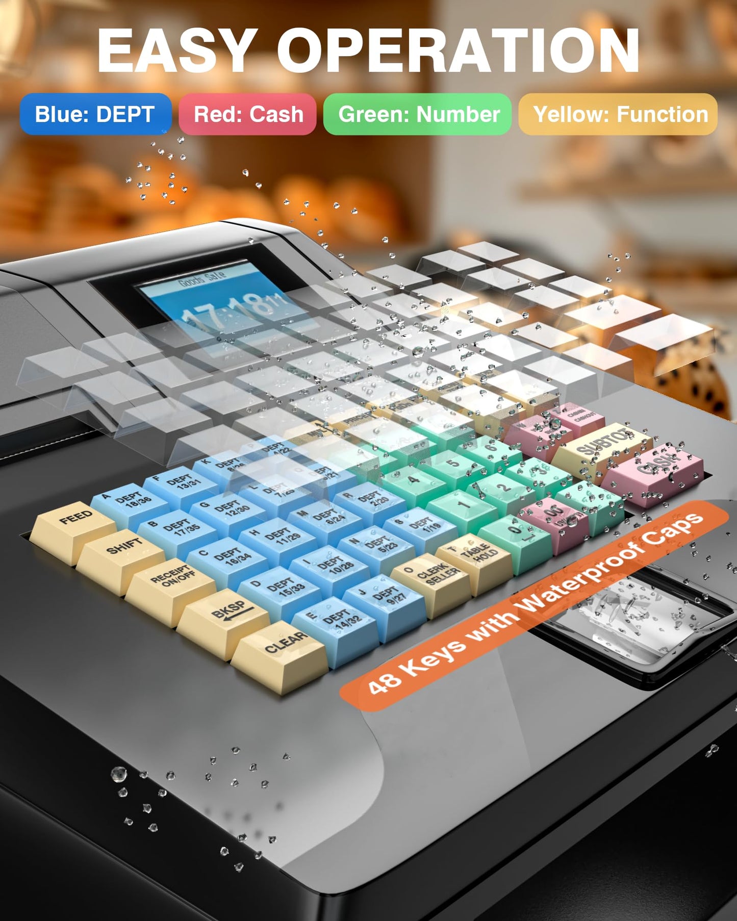 PYY Cash Register for Small Businesses with Scanner - Electronic Commercial Caja Registradora para Negocio with Lock Cash Drawer Box, 48 Keys, 8 Digital Dual Display, Retail Restaurant Supermarket