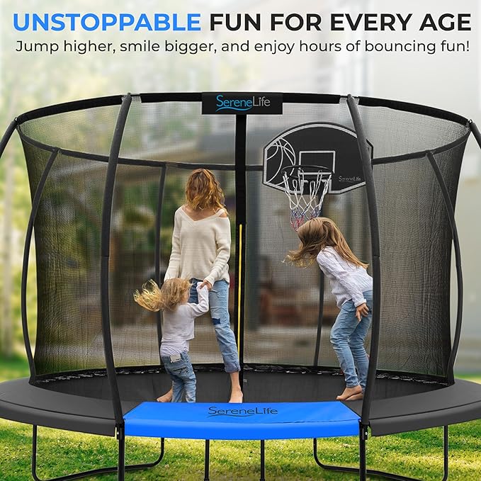 Serenelife 12FT 10FT 8FT Recreational Trampolines with Enclosure Net and Ladder and Anti-Rust Coating, ASTM Approved Trampoline Outdoor for Kids and Adults Outdoor Yard Trampolines