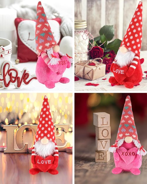 iStatue Valentine Gnomes Plush Dolls - 14-Inch Cute Cuddly Elf Duo with Love Signs | Perfect Valentine's Day Decor