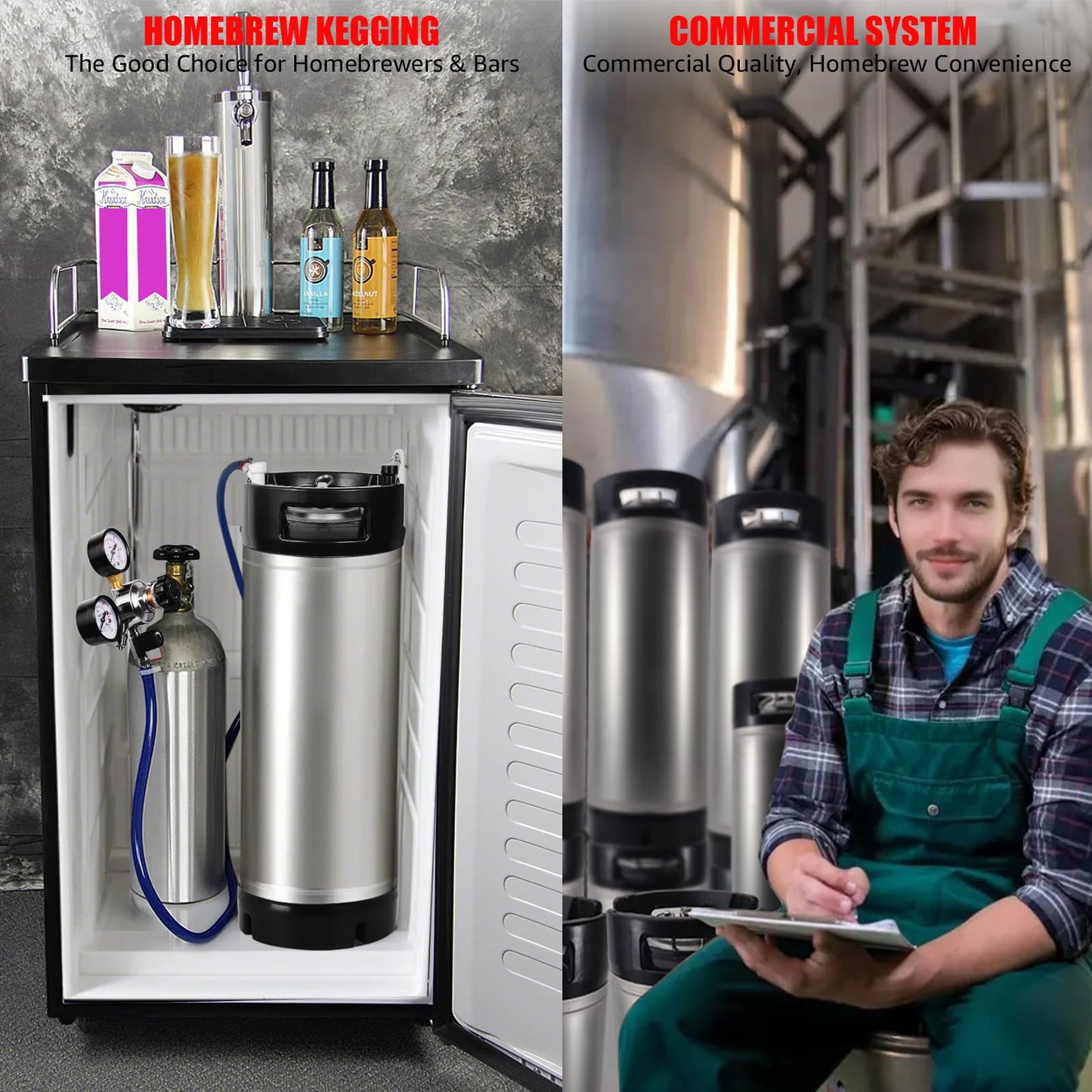 Ferroday Upgraded 5 Gallon Ball Lock Keg, Stainless Steel Corny Keg with Ball Lock Post, Portable Cornelius Beer Keg with Dual Rubber Handle, Gasket Set for Commercial Home Brewing