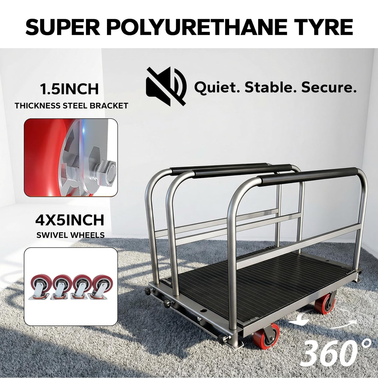 2IN1 Heavy Duty Panel Truck, 36" x 24" Platform Cart w/Rubber Mat & 3 Handrails, 2600 lbs Capacity Drywall & Lumber Cart, Flatbed Cart w/2 Swivel Casters, All-Steel Hand Truck Push Cart