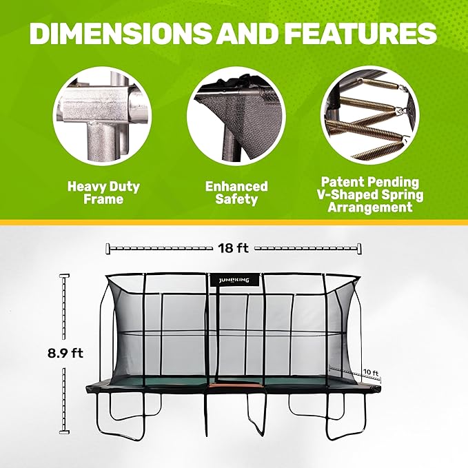 JumpKing Rectangle Trampoline Outdoor with Enclosure, Ladder, and Net, Large Recreational Trampoline for Kids and Adults, ASTM Compliant, Heavy Duty, Weather-Resistant, 1200LBS Capacity