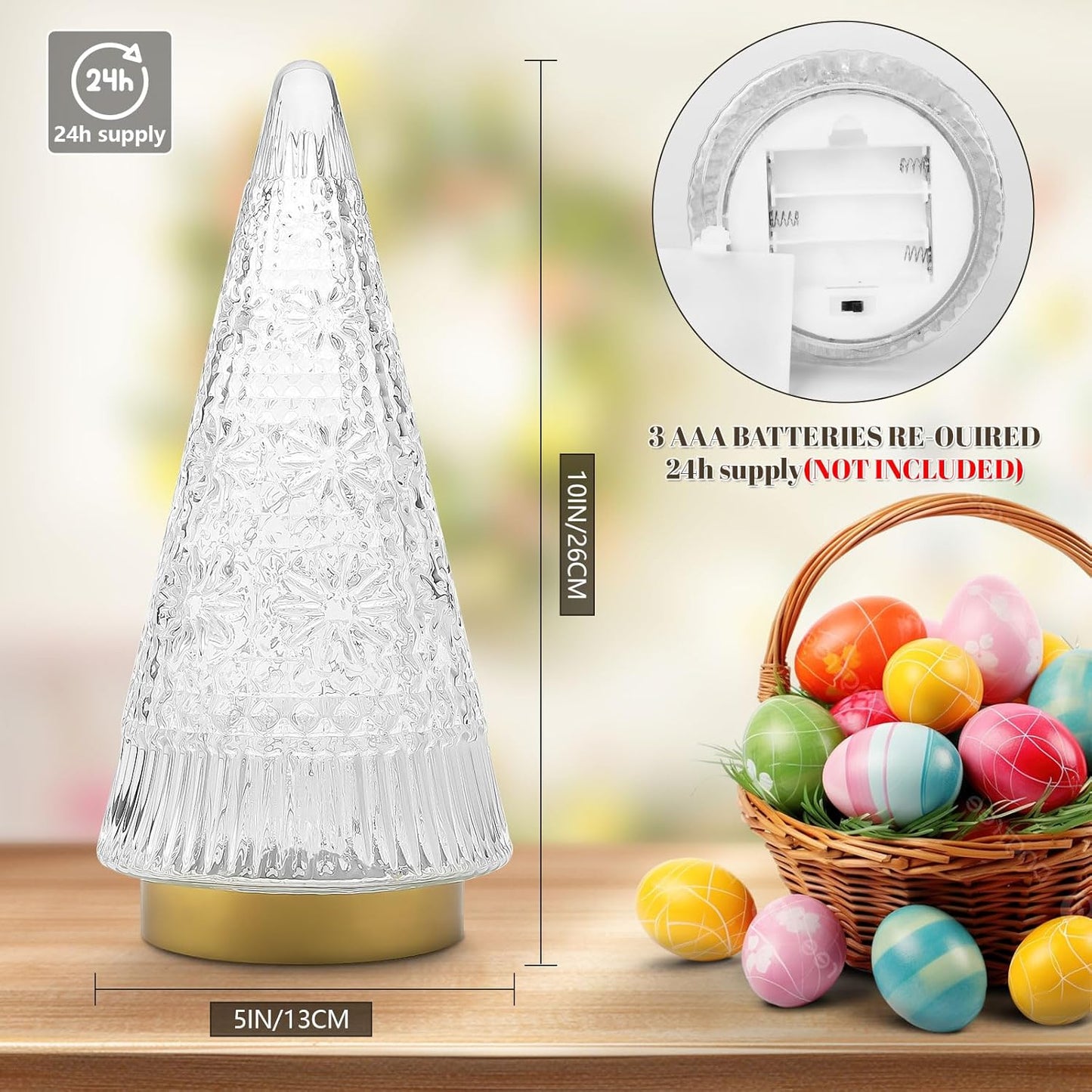 Regine Switzerland Glass Christmas Tree - Small Gold Sparkling LED Light Decoration for Tabletop & Mantel