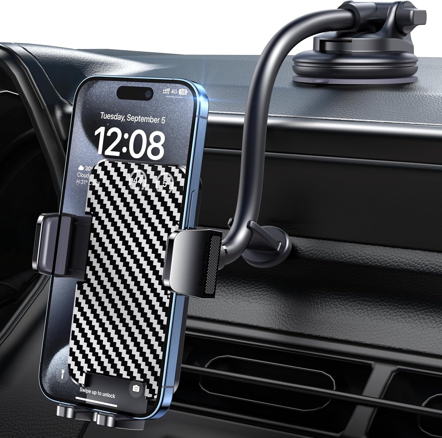 BIPOPIBO Phone Holders for your Car [Long Flexible Neck] Car Phone Mount [Anti-Shake Stabilizer] Cell Phone Holder Car