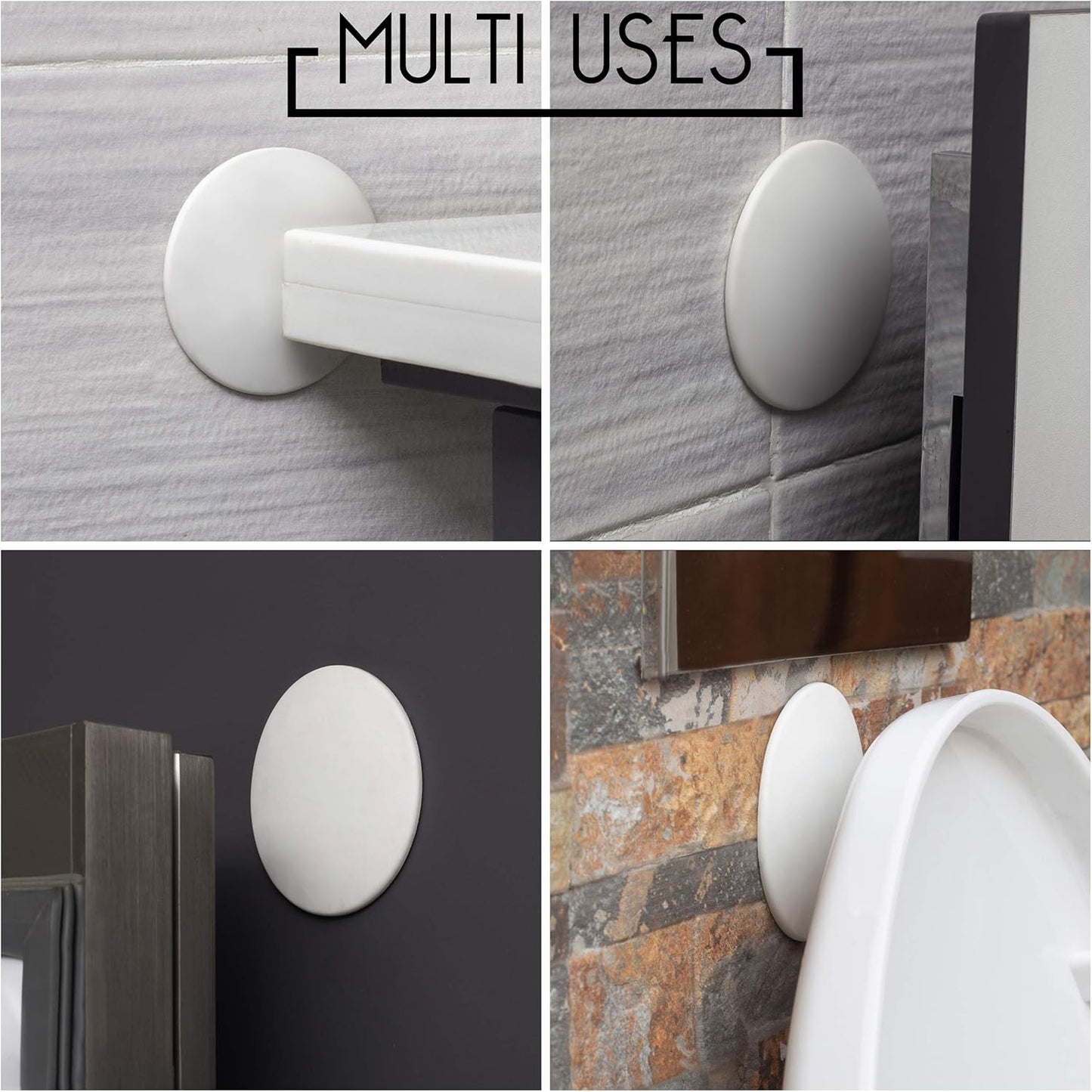 Skiennix Door Stoppers - Large 3.15" Silicone Wall Protectors - Shock Absorbent & Quiet - 4 Pack - White