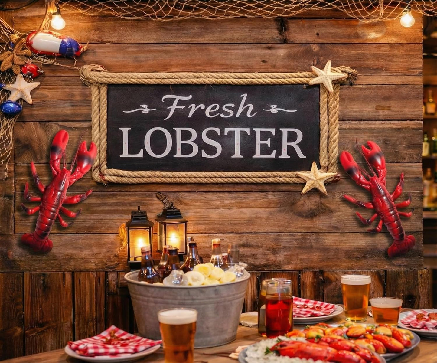 (11") (6) Realistic Red Maine Lobster Plastic Prop Toy Party Decoration Fish Net Sea Ocean