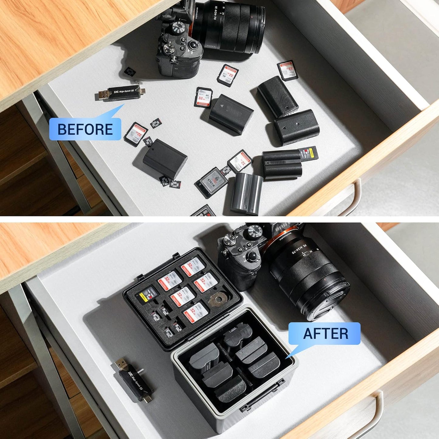 JJC LP-E6 EN-EL15C NP-W235 FZ100 16 6 3 2 Camera Battery and Memory Card Case with Labels,DSLR SLR Battery Organizer