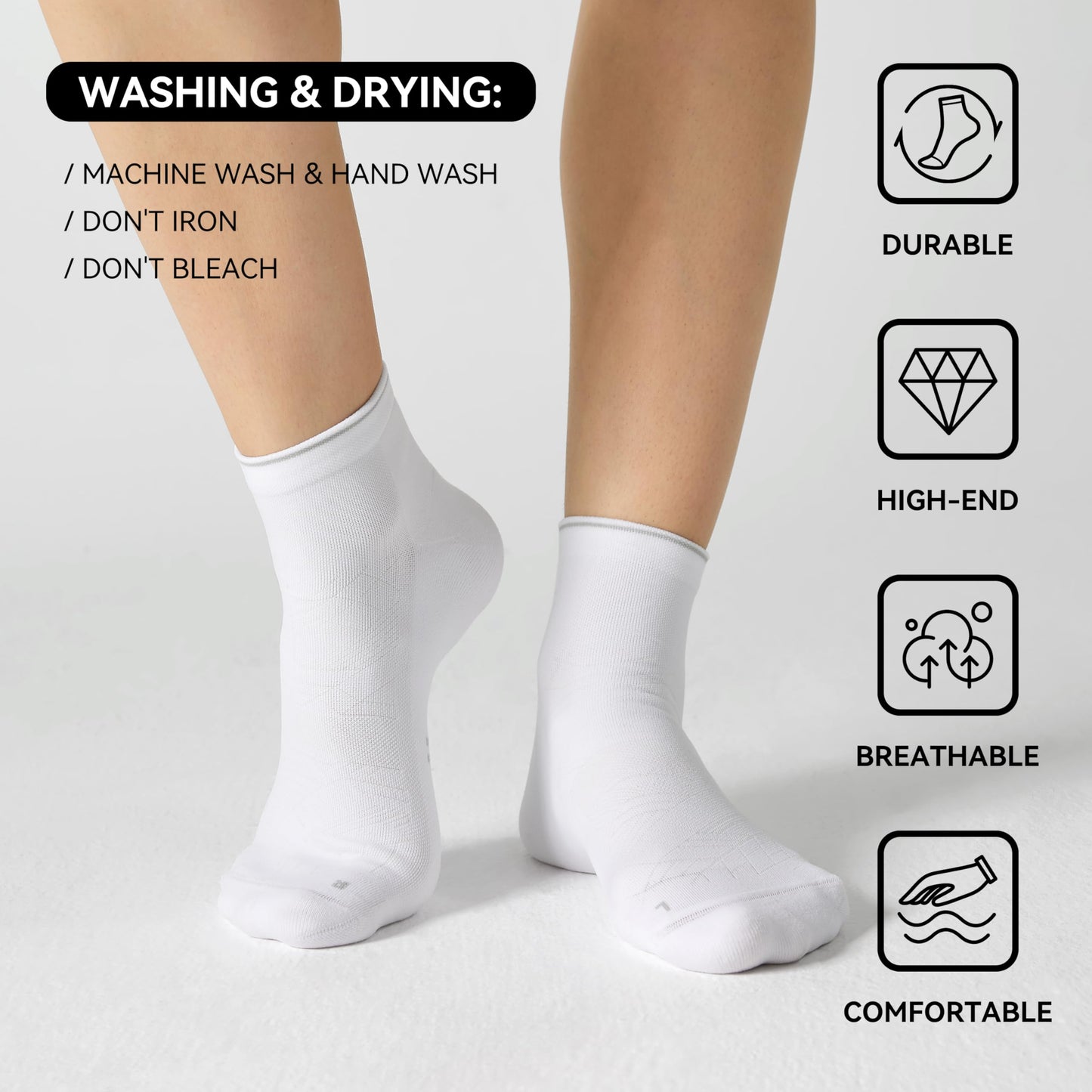CS CELERSPORT 5 Pairs Ankle Compression Socks for Men and Women Running Athletic Socks, White (5 Pairs), Large/X-Large