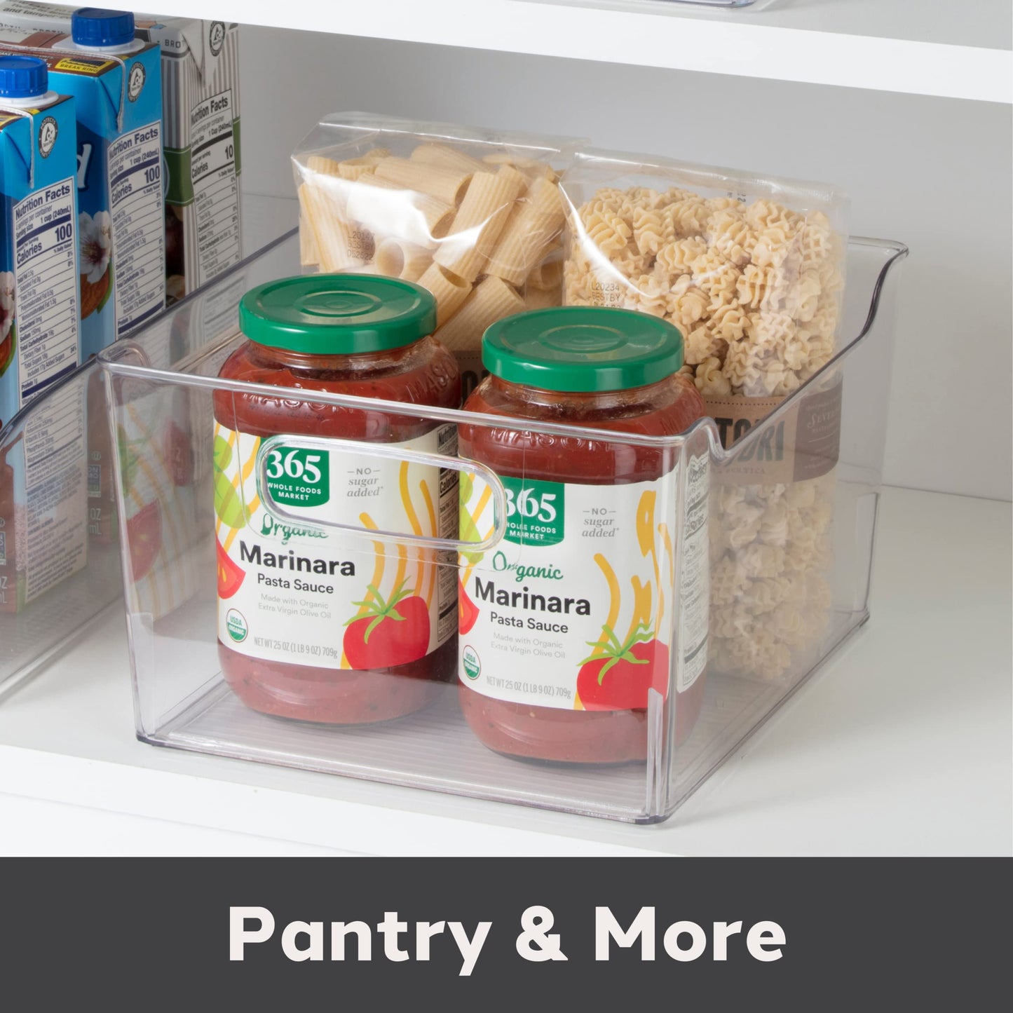 Oggi Storage Bin With Handles - Deep (9.75" x 9" x 6") - Ideal for Kitchen Organization, Pantry Storage, Fridge Organizing, Clear