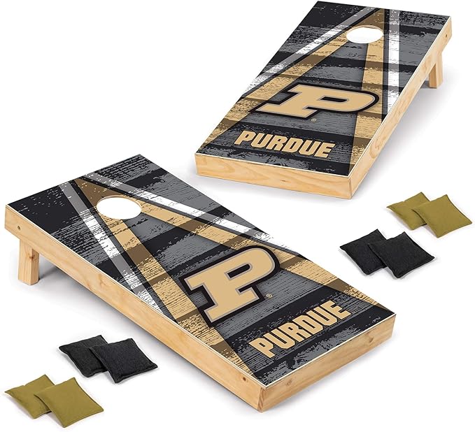 Wild Sports NCAA College 2' x 4' Wood Direct Print Tournament Cornhole Set, 8 Bean Bags, Vintage Triange Design - Tailgate, Outdoor, Backyard