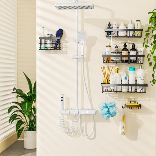 Moforoco Shower Caddy Hooks - No Drilling Adhesive Design | 2-Pack Flat Hook Set