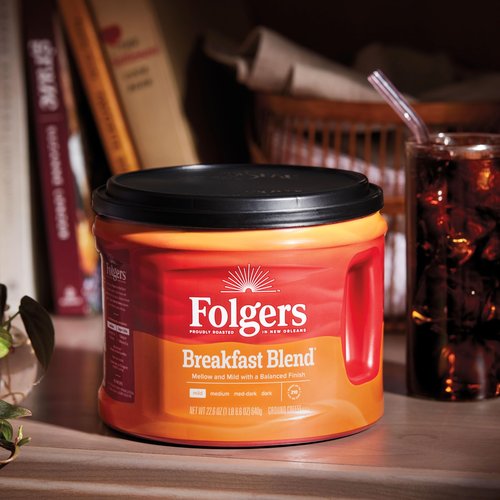 Folgers Breakfast Blend Ground Coffee, Mild Roast, 22.6 Oz. Canister (Pack of 6)