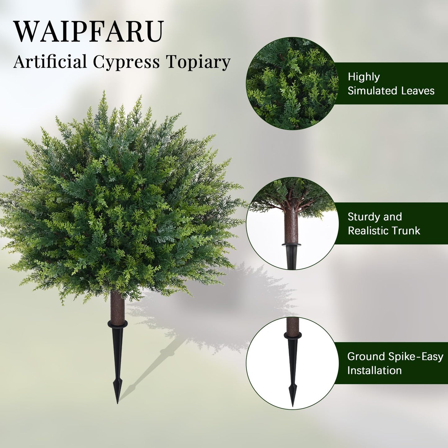 Waipfaru Artificial Plants Outdoor, 2Pcs 23'' Artificial Cedar Topiary with Ground Spike, UV-Resistant Fake Plants Fake Bushes Shrubs for Outdoor Indoor Garden Front Porch Decor