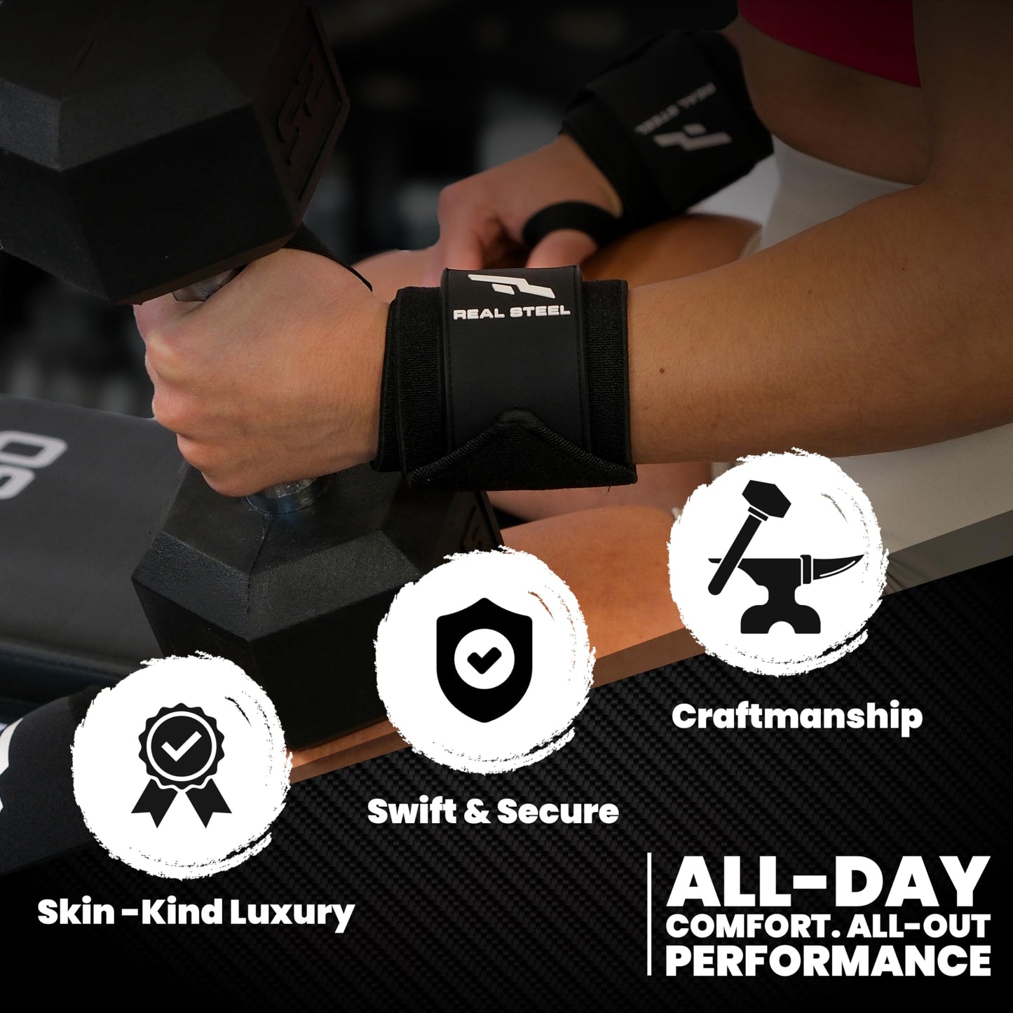 Real Steel Heavy-Duty Wrist Wraps for Weightlifting Men & Women - 24" Gym Wraps with Thumb Loop - Wrist Straps for Weightlifting Support, Powerlifting, and Strength Training - Workout Support Braces