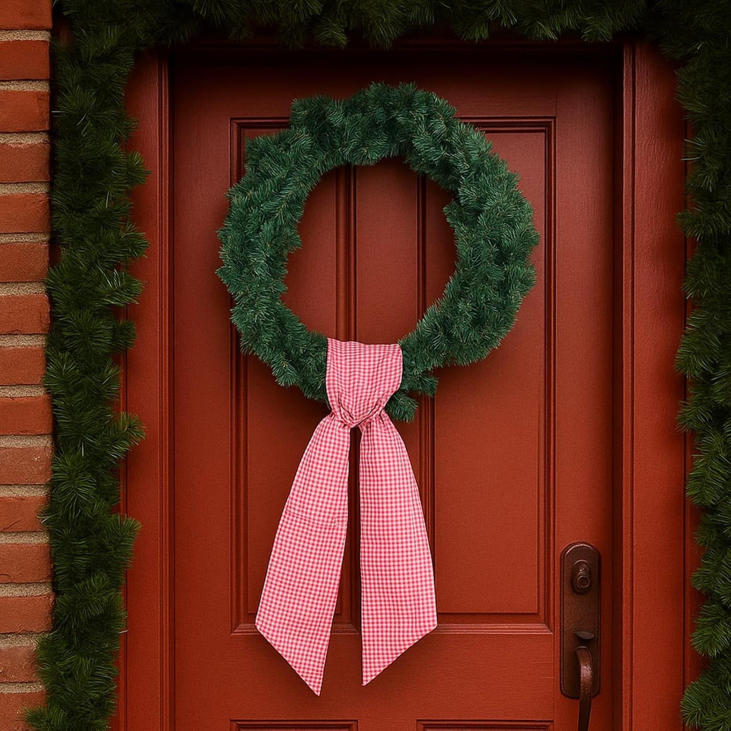 Skiennix Red White Gingham Wreath Sash - 5.12" Wide x 54.33" for Festive Holiday Decor