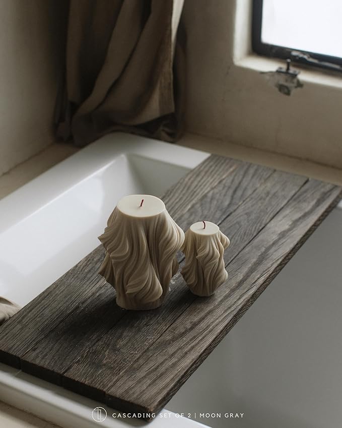 LAWA Cascading Wave Candle - Beautiful Handmade Pillar Scented Soy Wax Elegant Bubble Aesthetic Candle Housewarming Gift Home Room Shelf Decor Idea White (Moon Gray, Set of 2)