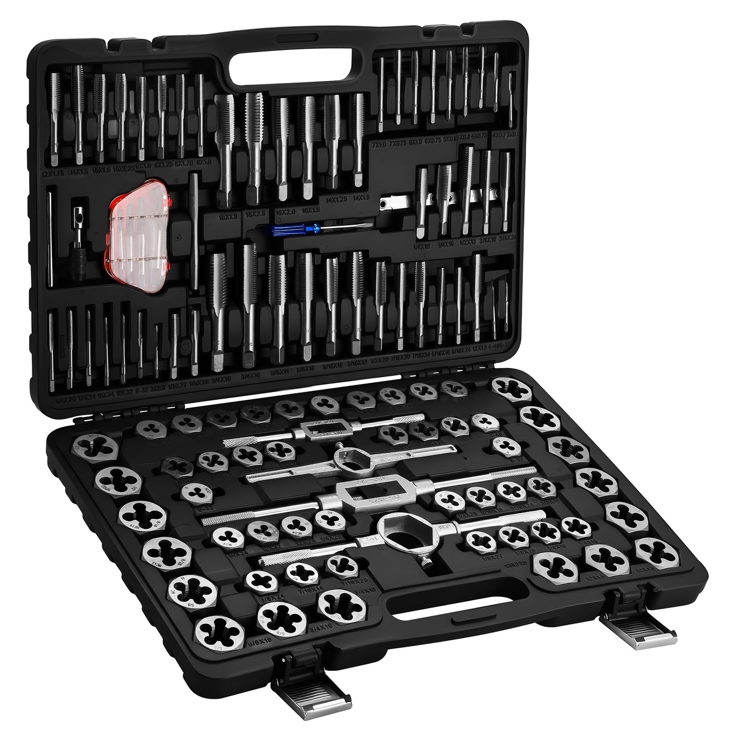 Anfrere 116pcs Tap and Die Set in SAE & Metric Sizes, Standard Tap Set and Die Tool Set for Threading and Rethreading Internal and External Threads, M3-M18 Thread Repair Kit
