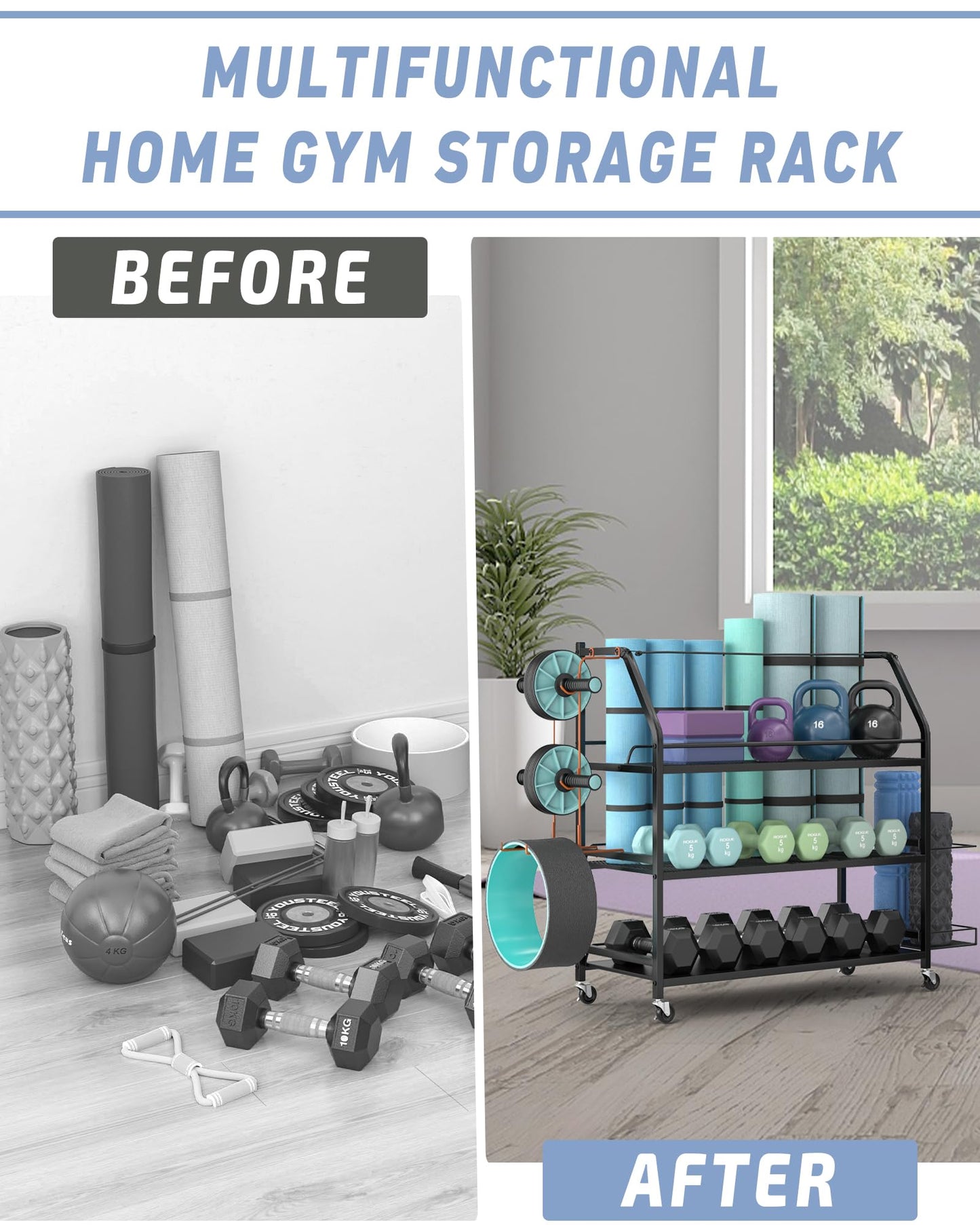 Staransun Staransun Weight Rack for Dumbbells - Widened Home Gym Storage Rack - Dumbbell Rack with 4 Flexible Wheels and Unique Storage on Both Sides