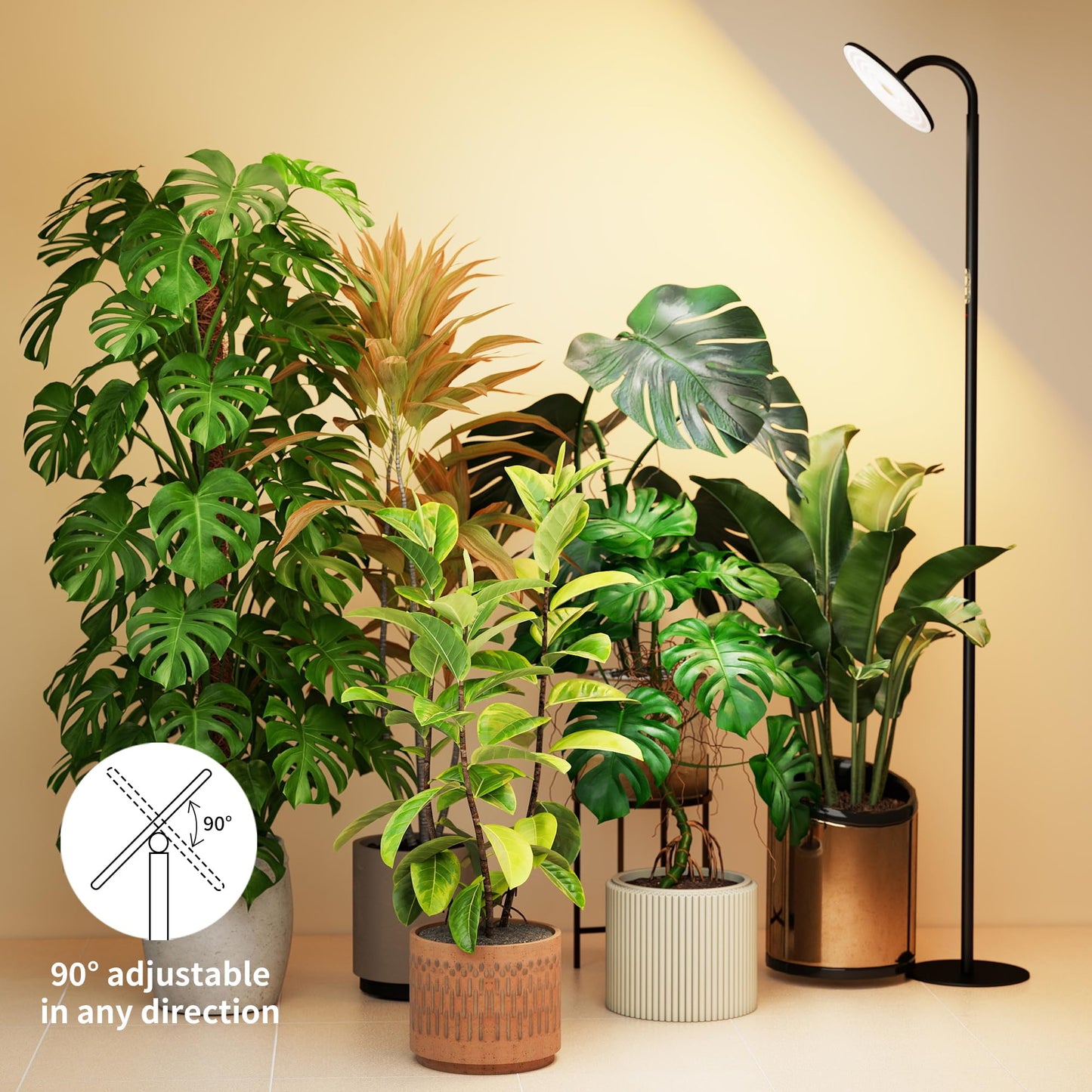 chiphy Grow Lamp, 60W Full Spectrum Grow Lights for Indoor Plants, 4/8/12H Timer, 2300K-6500K, 10 Dimmable Brigntness, 76'' Height Adjustable, Remote Control, Ideal for Tall Large Plants