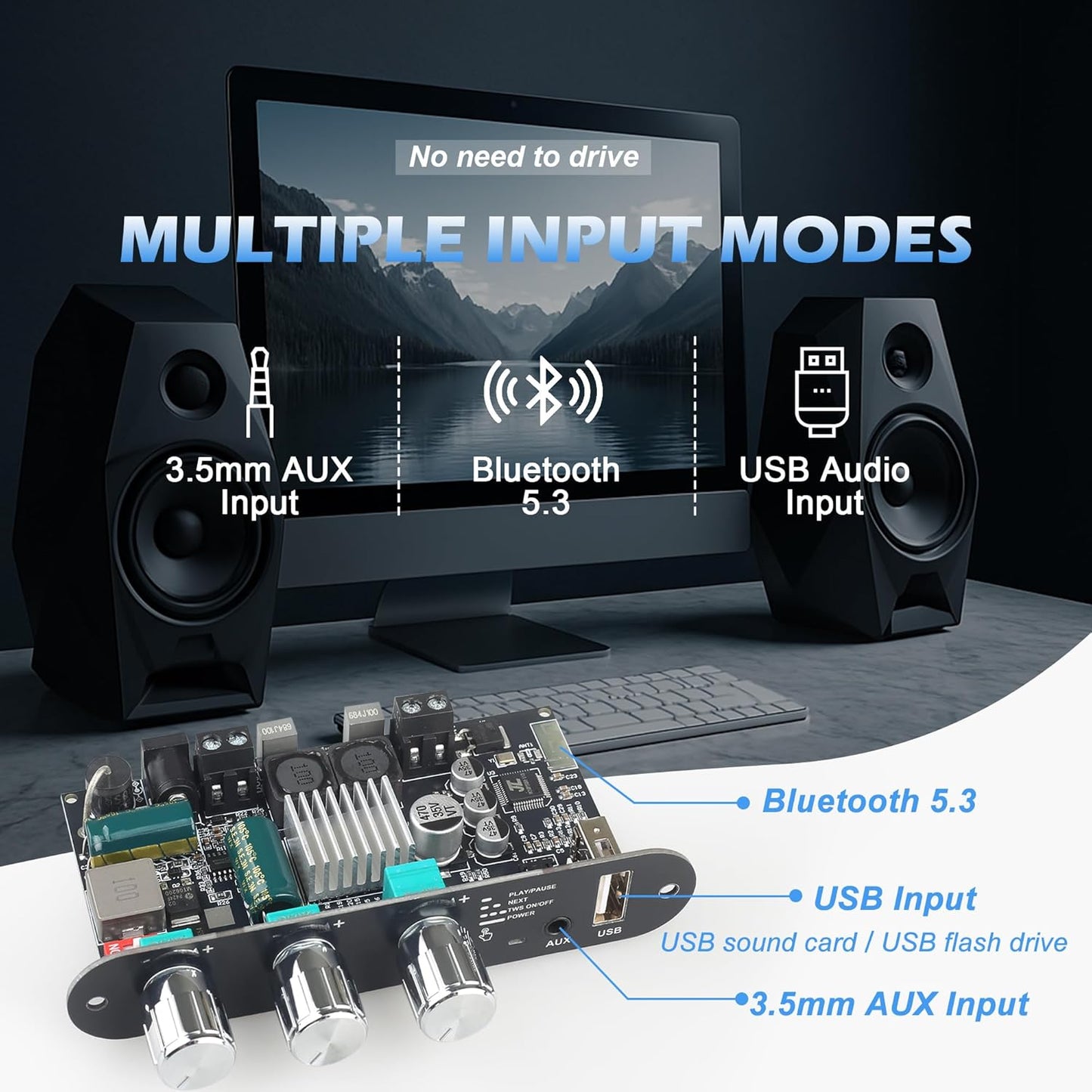 Wuzhi Audio ZK-1001U 100W 9-24V, Mono Amplifier Board with TWS, Power Output, Vehicle Amplifier Wide Voltage Input