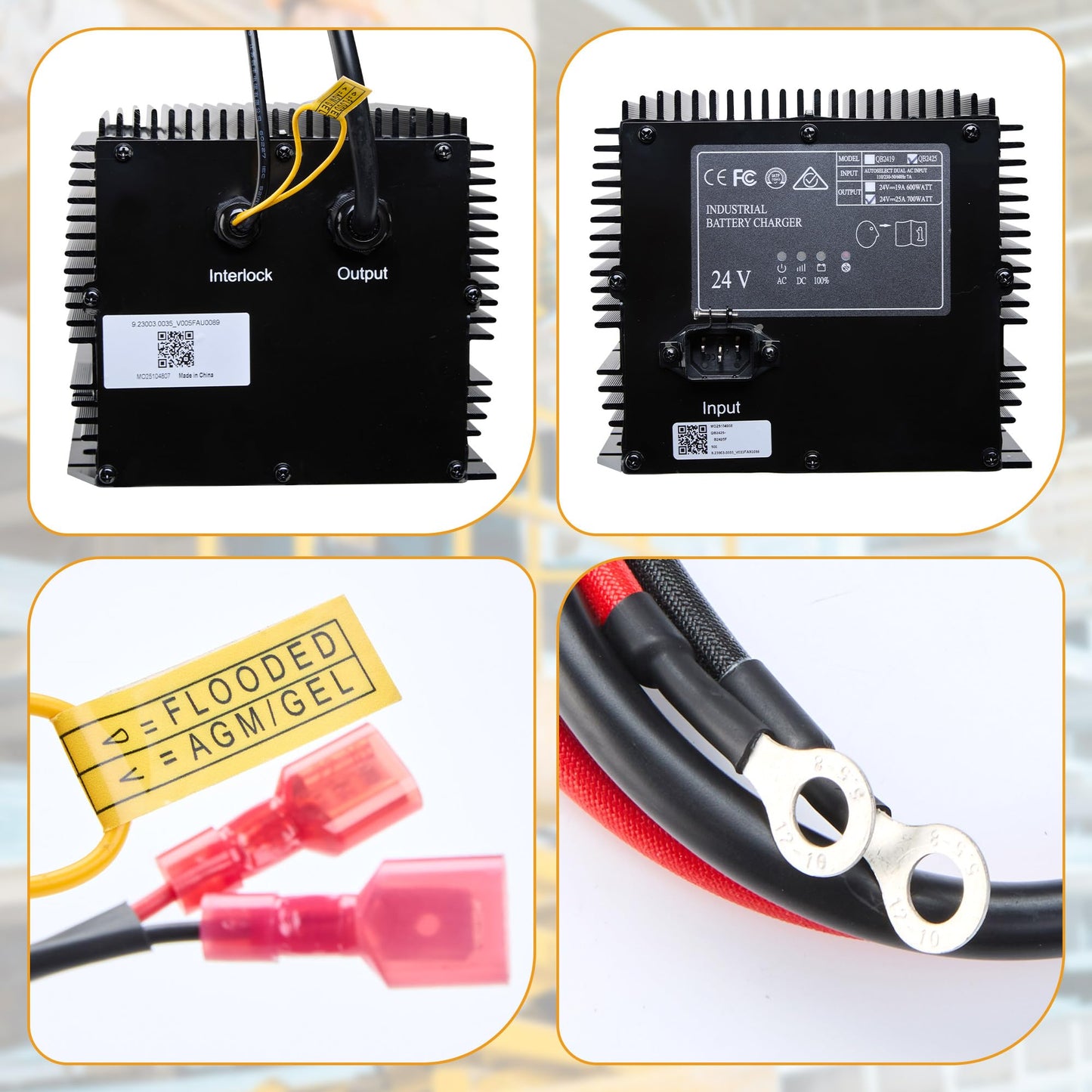 24V 25A Battery Charger Compatible with Genie/Skyjack/JLG Scissor Lift Battery Charger HB600-24B(161827, 105739, 96211, 128537), GS 1930 JLG 2030ES