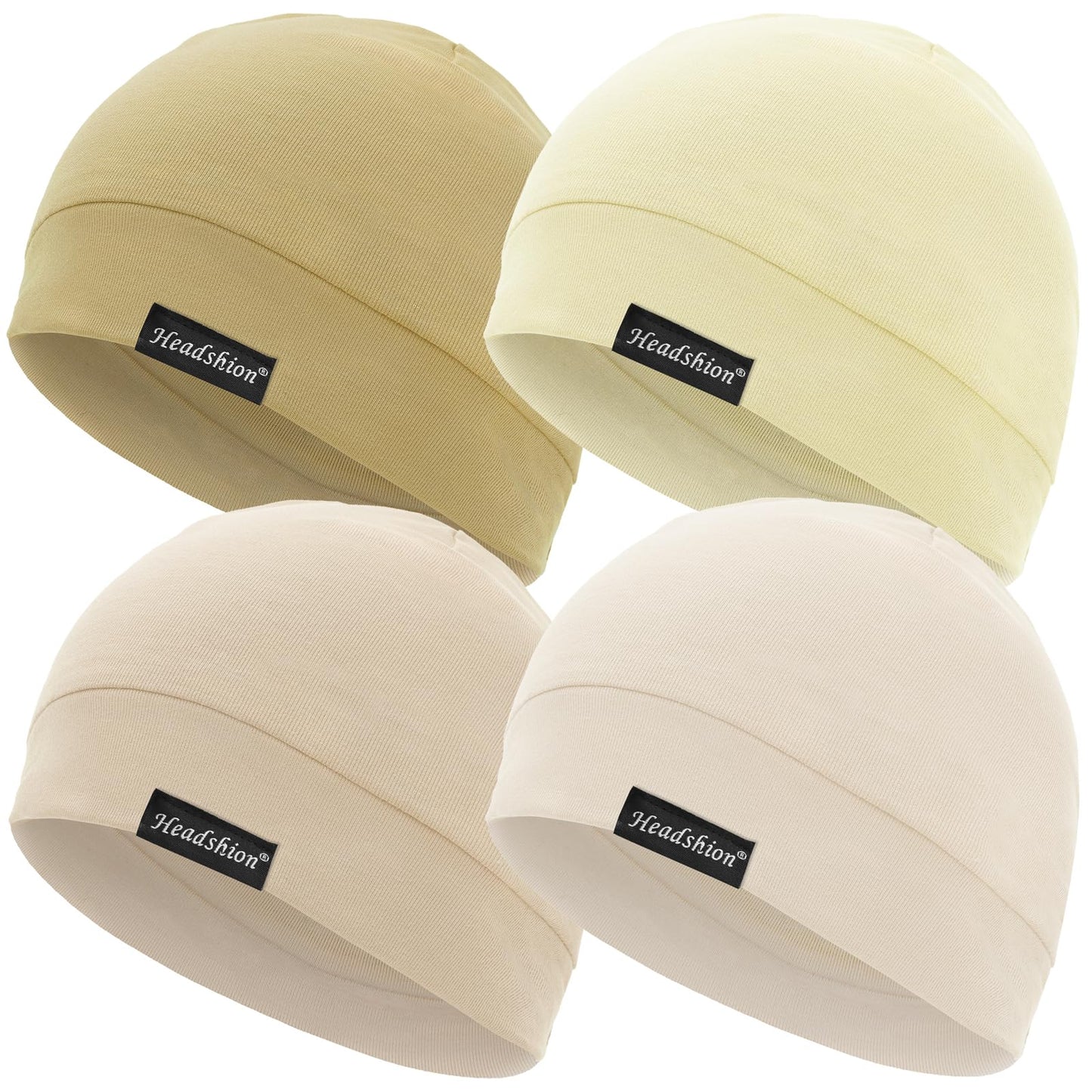 Headshion Cotton Skull Caps for Men Women,4-Pack Lightweight Beanie Sleep Caps Chemo Headwear 4 Beige