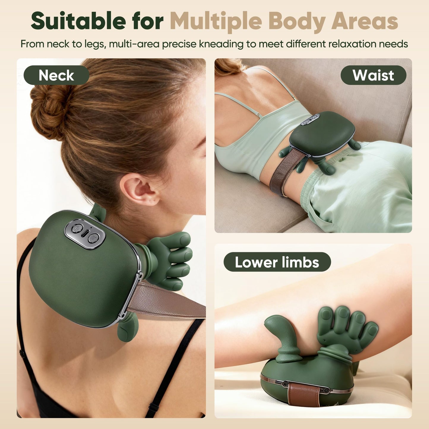 KAXLIDEN Shoulder and Neck Massager, Bionic Heated Massager, Neck Massager with Fingers, 4D Kneading Massage, Simulates a Real Palm Massage for Comfort, Relax Muscle Tension (Green)