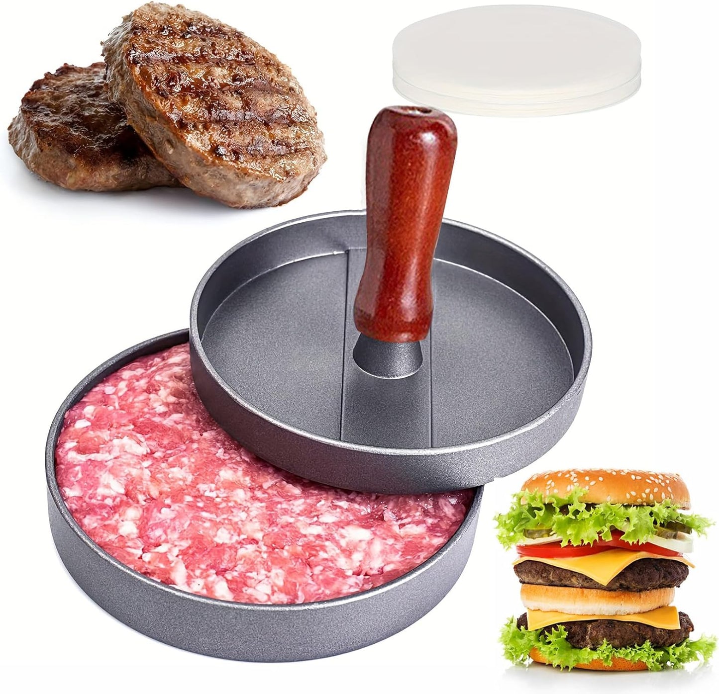 Skiennix Hamburger Press Patty Maker - 100% Free Patty Papers | Dishwasher Safe & BPA Free Kitchen Gadget