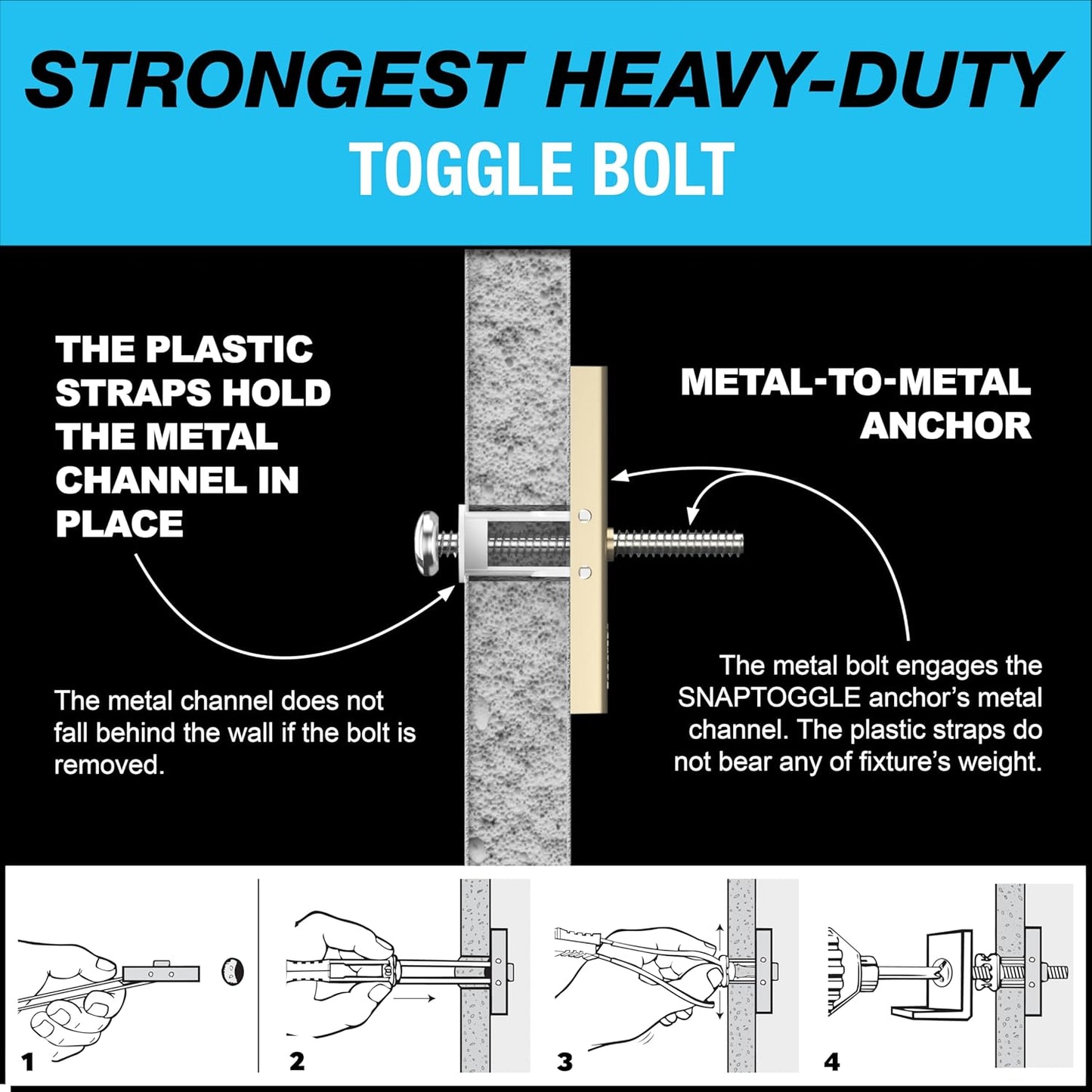 TOGGLER Drywall Anchor - Heavy-Duty 1/4-20 Fastener, Holds 265 lbs Each | 20 Pack for 1/2" Drywall