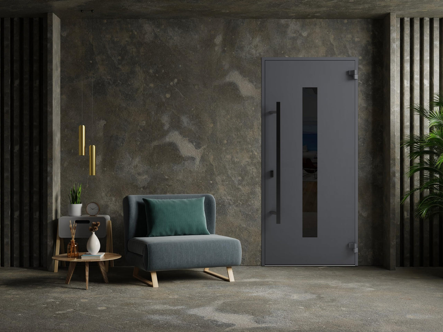 VDOMDOORS Front Exterior Prehung Steel Door/Ronex 0130 Grey/Entry Metal Modern Painted W36 x H80 Left Hand Inswing