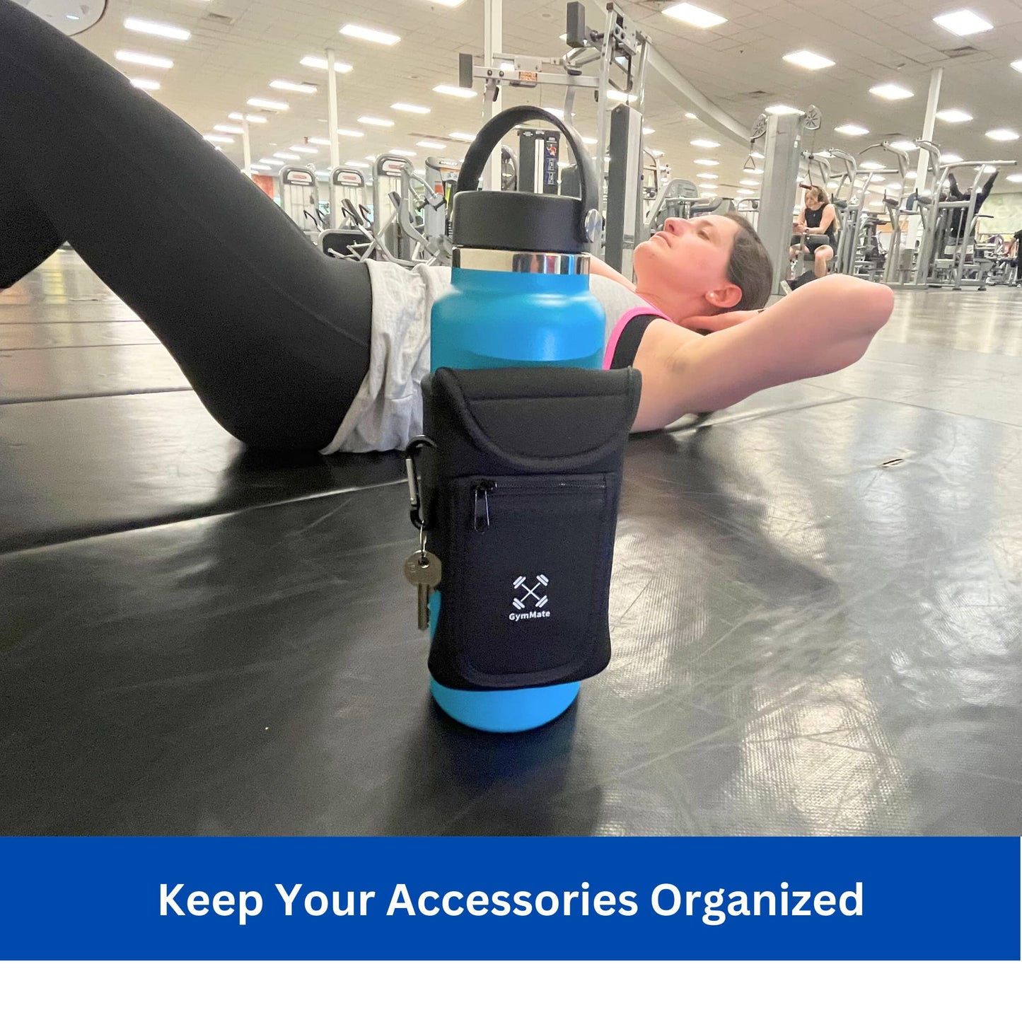 Gym Mate Magnetic Water Bottle Sleeve Pouch for Gym. Attaches Magnetically to Metal Surface so Your Bottle is Always Within Reach. Accessory Pockets for Cell Phones, Key, Cards, Headphones.