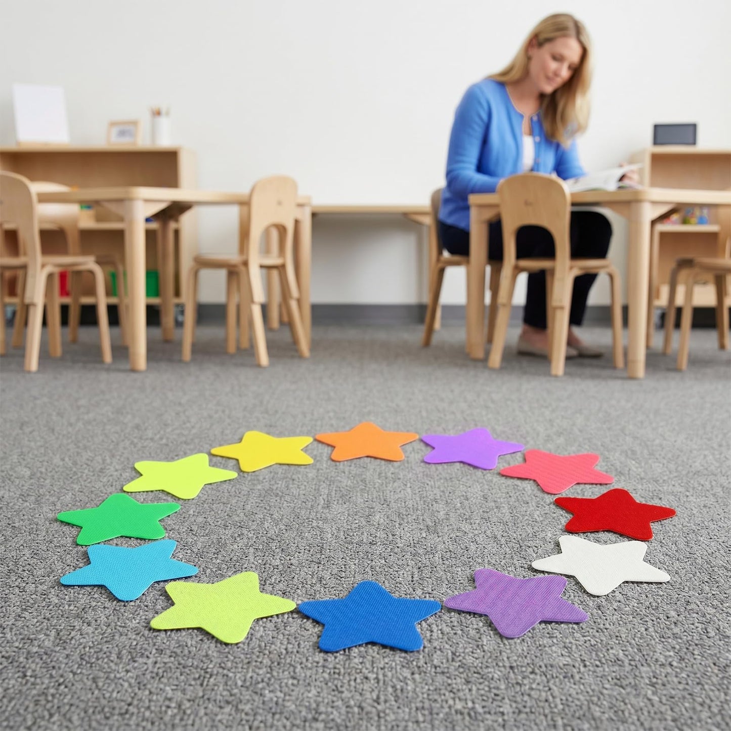 DTOFOOT 50Pcs Star Carpet Spot Markers, 4 Inch Carpet Spots for Classroom Floor Dots Rug Star Shape Marker Dots for Classroom Decoration School Teacher Supplies Yoga Gym Agility Training Activities
