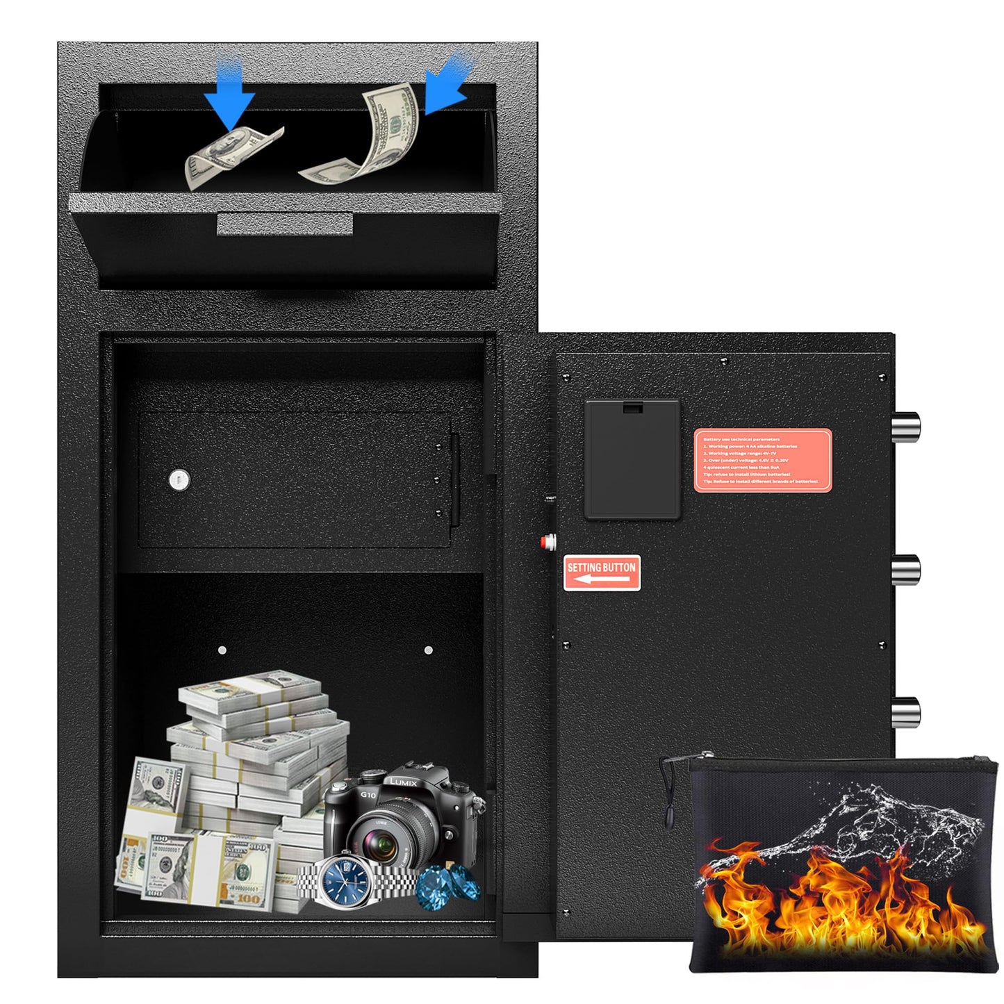 Cash Safe With Drop Slot 4.0 CUB Drop Safe for Business Money Depository Safes Box With Internal Keyed Locking Compartment Anti-Fishing Digital Combination for Home Hotel Restaurant Liquor Store