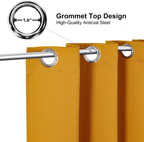 ChrisDowa Grommet Room Darkening Curtains - Thermal Insulated Blackout Panels, Mustard Yellow, 52W x 54L