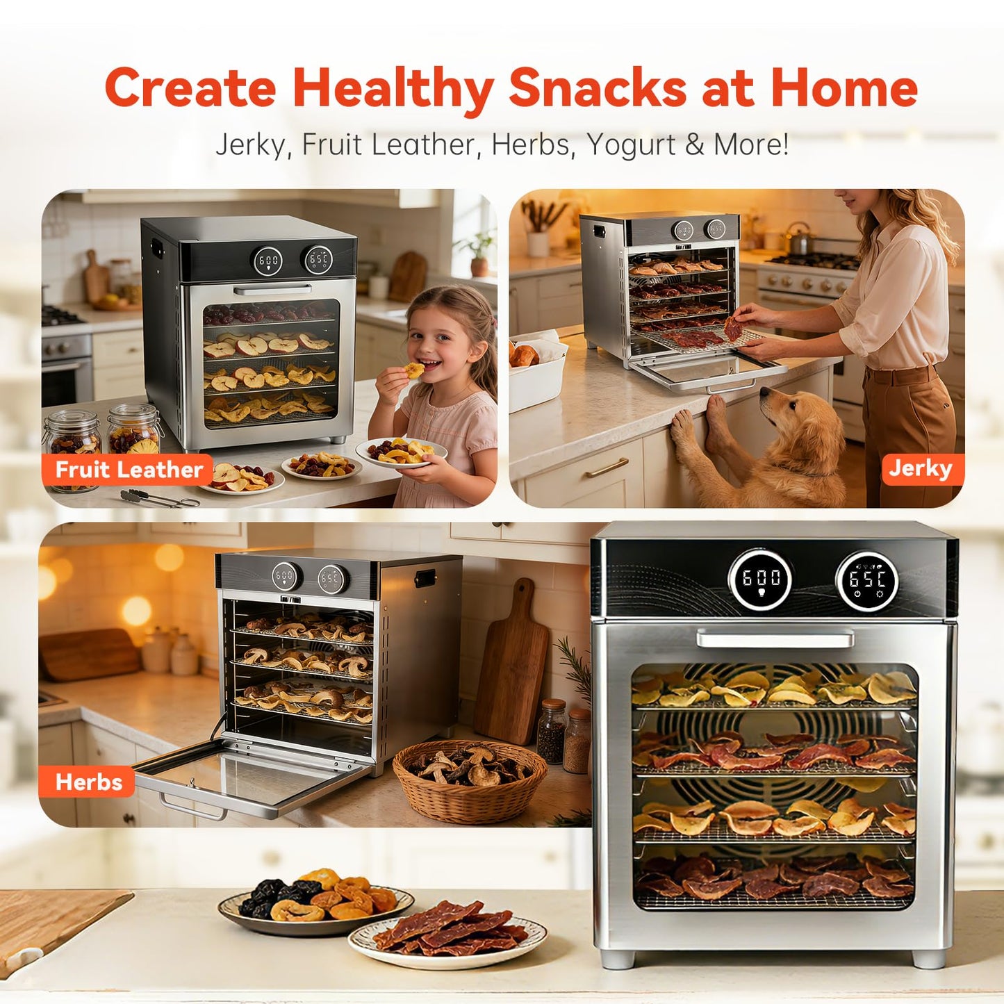 Food Dehydrator Machine, 8 Stainless Steel Trays, 7.24 Sq Ft Large Capacity Food Dehydrator, Precise Temperature Control & Timer, View Window, Dryer for Jerky, Herb, Fruits, Pet Treats