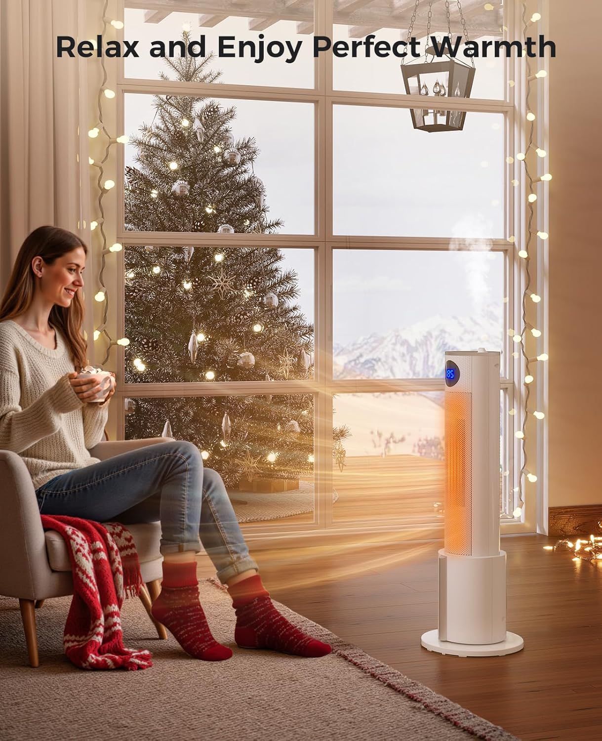 Skiennix Space Heater with Humidifier - Portable Indoor Tower Heater with Remote, Adjustable Thermostat & 12H Timer