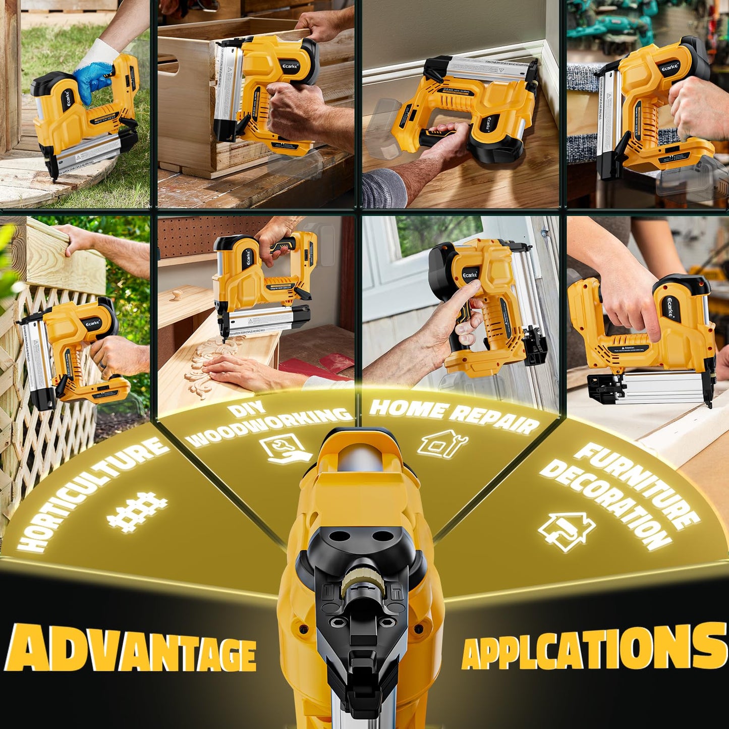 Ecarke Cordless 2 Inch Brad Nailer Compatible with DeWalt 20V Battery(Tool only),2 In 1 Electric Nail Gun,18GA Staple Gun with 1000 Nails, Battery Powered Nail Gun for Trim Wood Crafting Home DIY