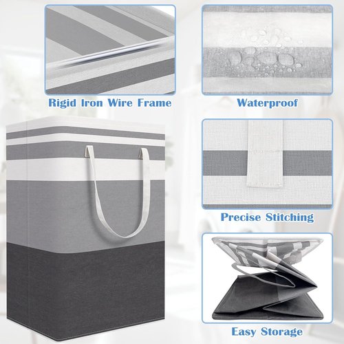 BlissTotes Laundry Basket - Waterproof & Collapsible Hamper with Easy Carry Handles | 75L Gradient Grey 3-Pack