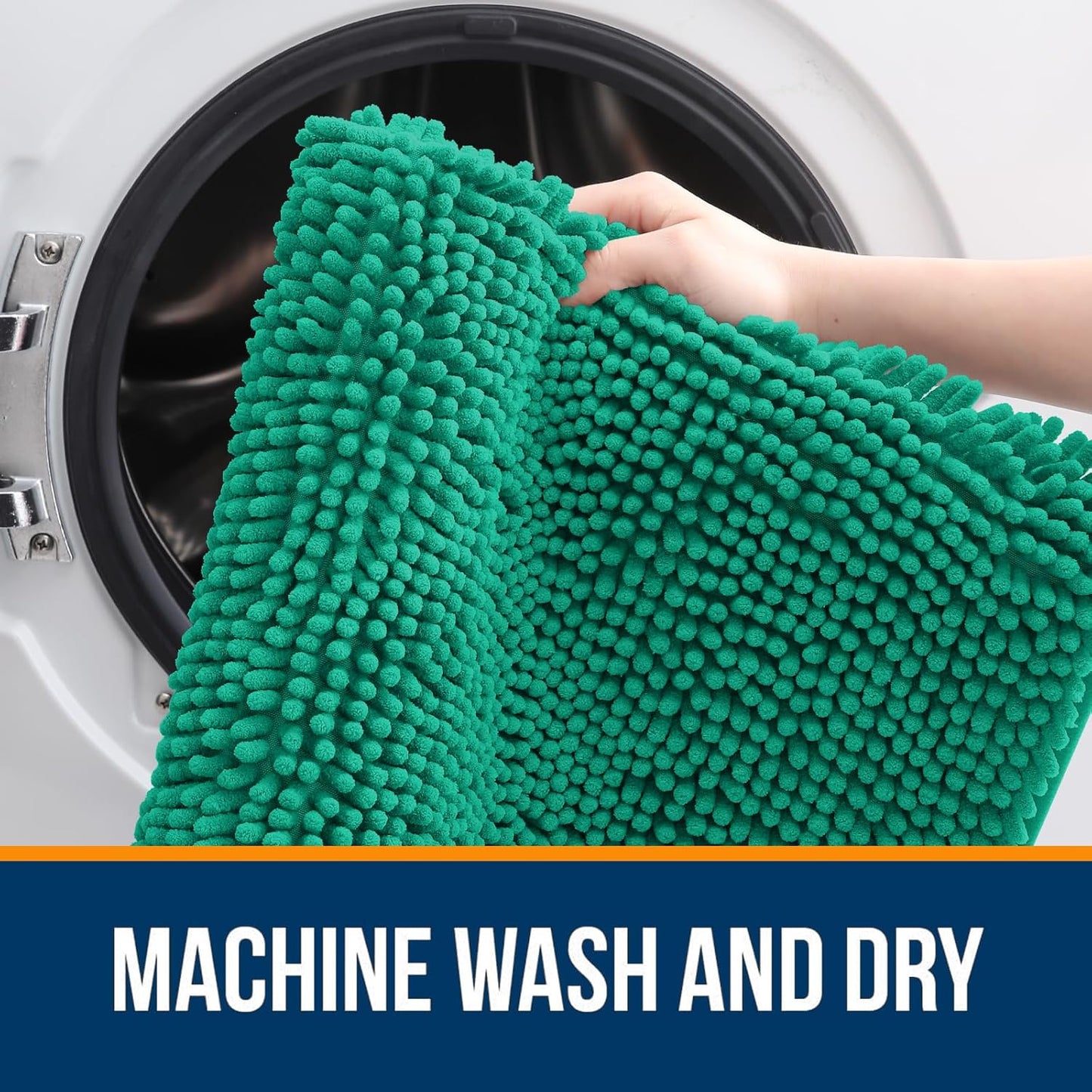 OLANLY Extra Soft Chenille Bathroom Rugs - 36x24 Quick Dry, Machine Washable, Rubber Backing | Emerald Green