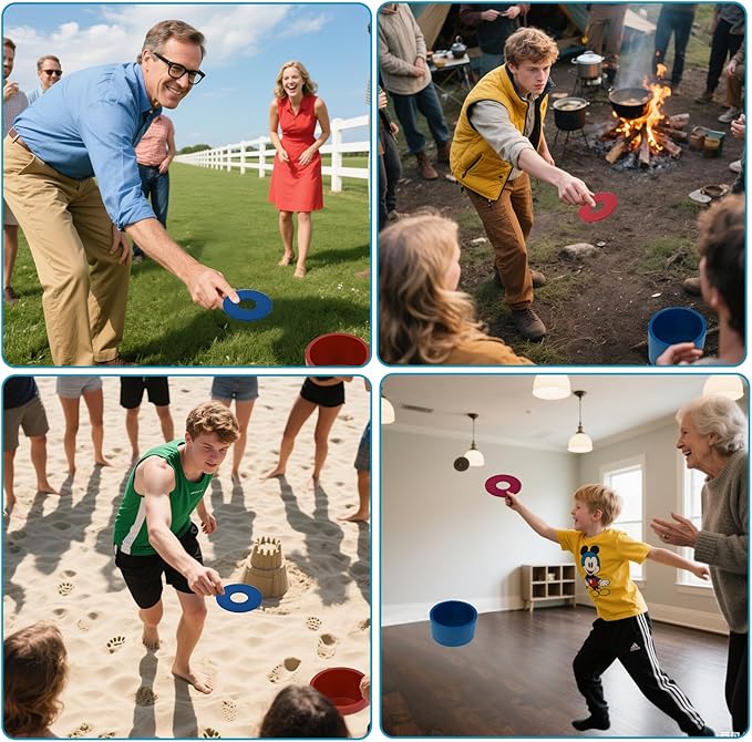 Washer Toss Game Sets Includes 2 Solid Wood Targets and 8 Metal Washers, Portable Beach Cornhole Game Ring Toss Games Outdoor Beach Yard Games for Kids Adults and Family