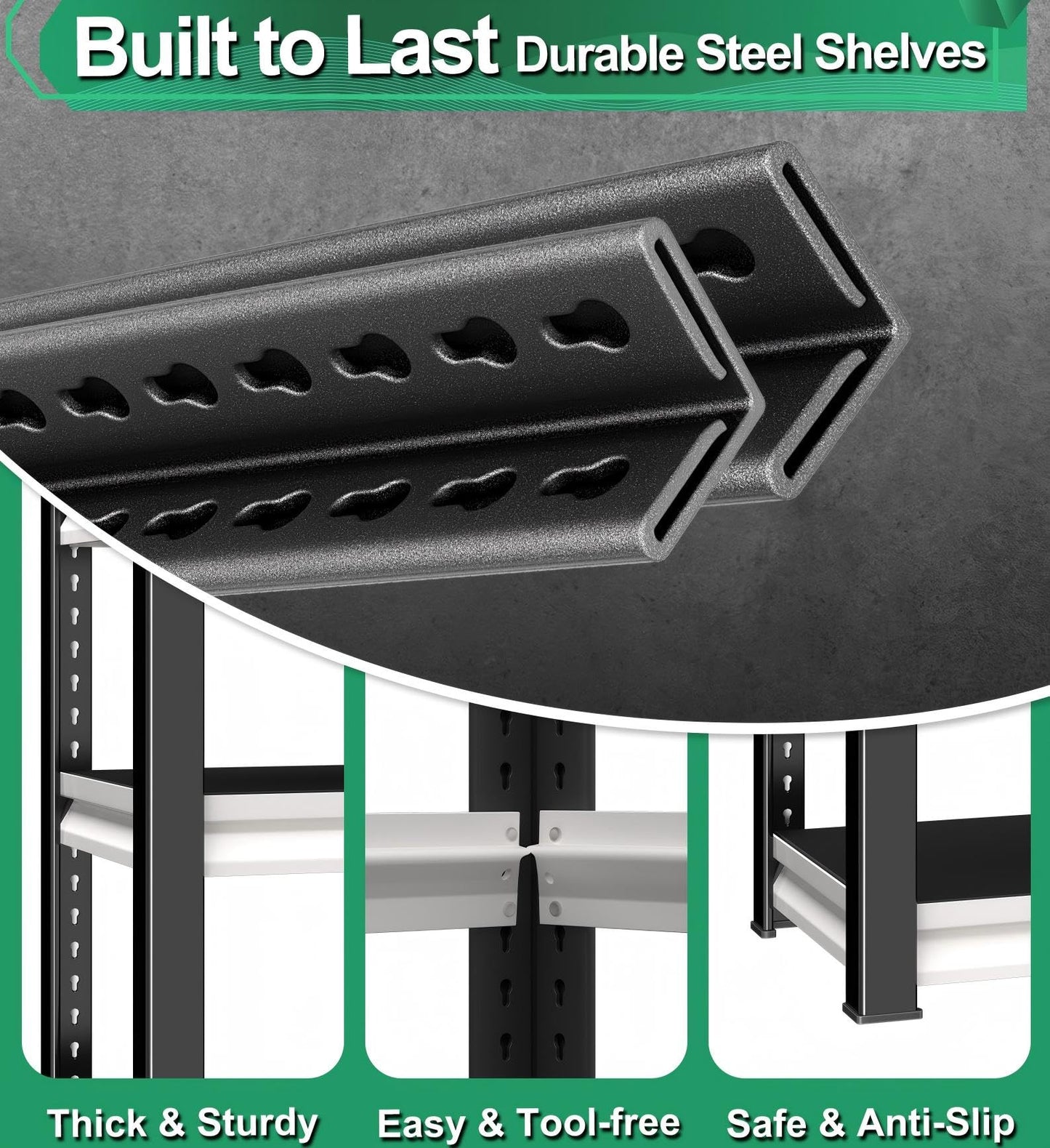SUPPNEED 48" W Storage Garage Shelving: 1,500Lbs Black & White Metal Freestanding Utility Shelves, 3 Tier Adjustable Heavy Duty Rack Units 48" W x 18" D x 39" H